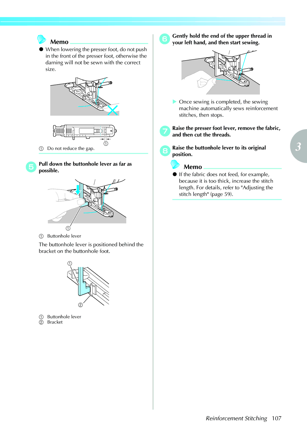 Brother 885-V32 appendix EPullpossible.down the buttonhole lever as far as 