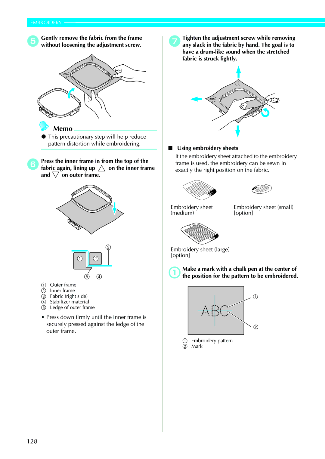 Brother 885-V32 appendix Medium Option Embroidery sheet large option 