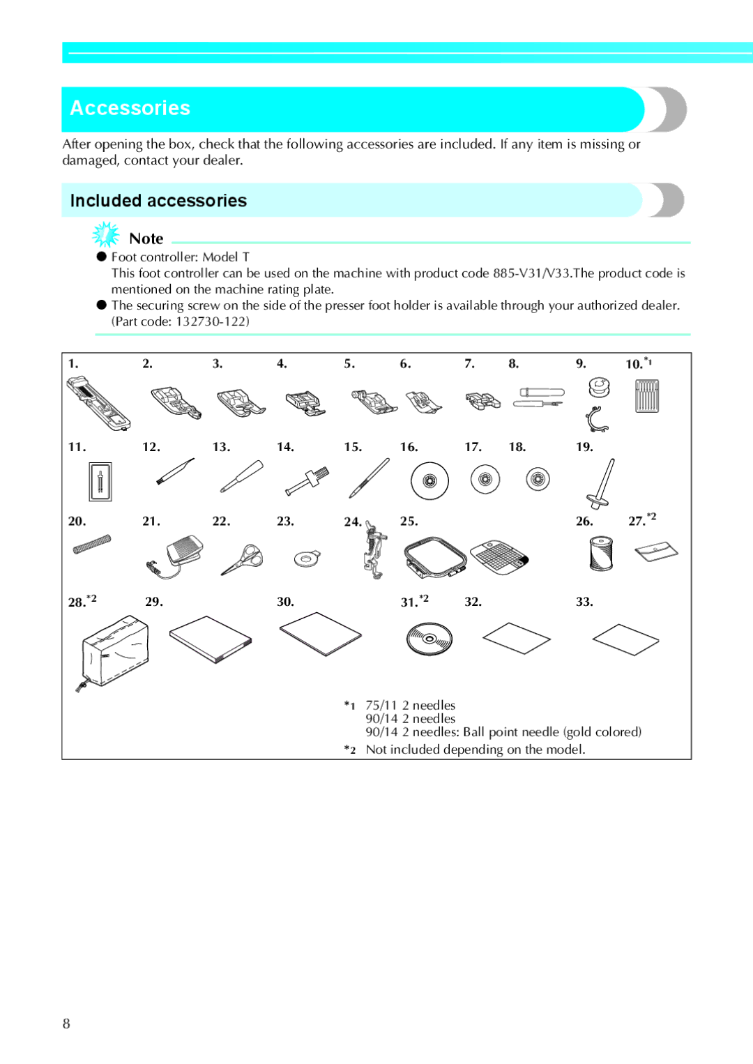 Brother 885-V33, 885-V31 operation manual Accessories, 27. *2 