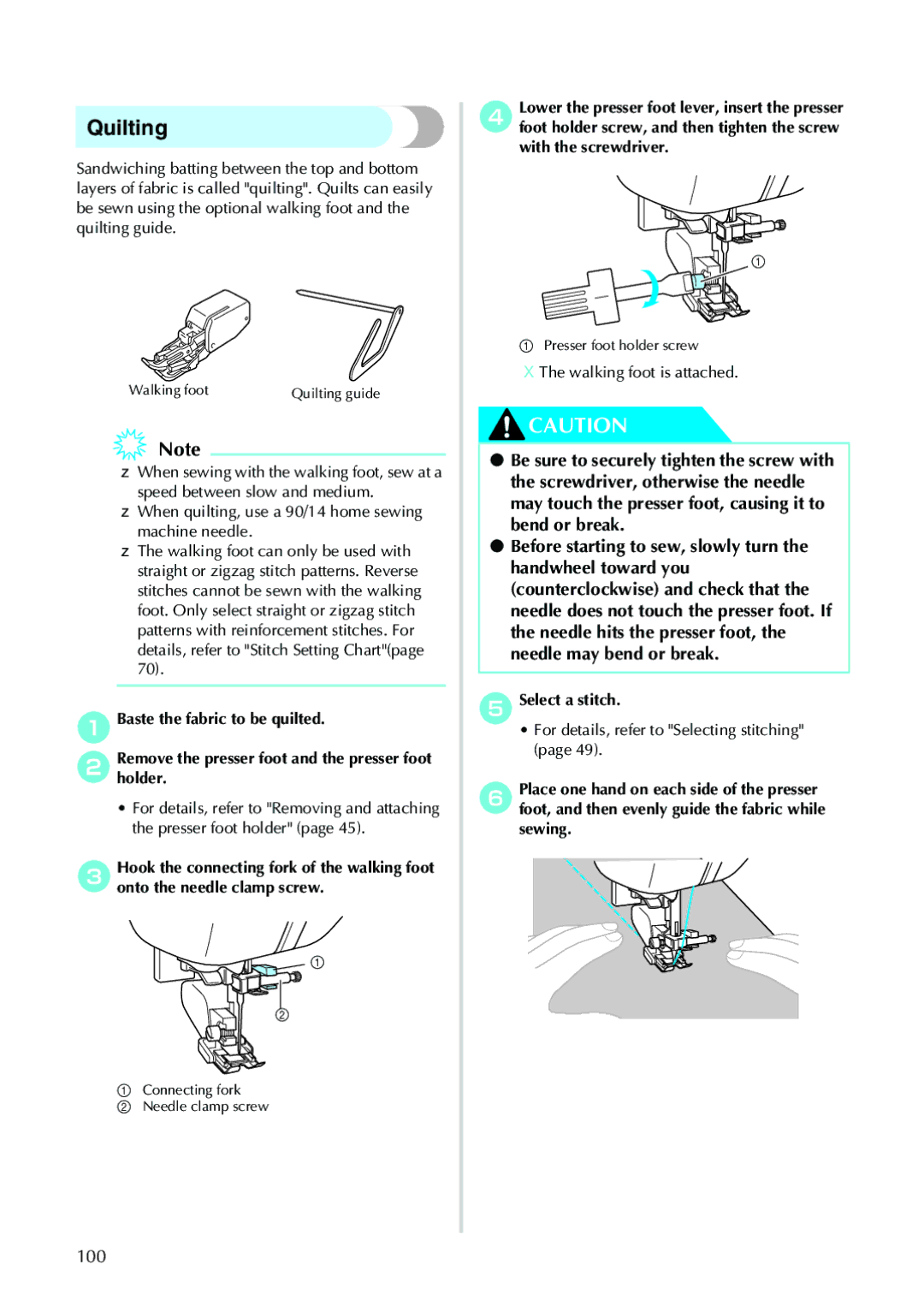 Brother 885-V33, 885-V31 operation manual Quilting, ABaste the fabric to be quilted, Walking foot is attached 