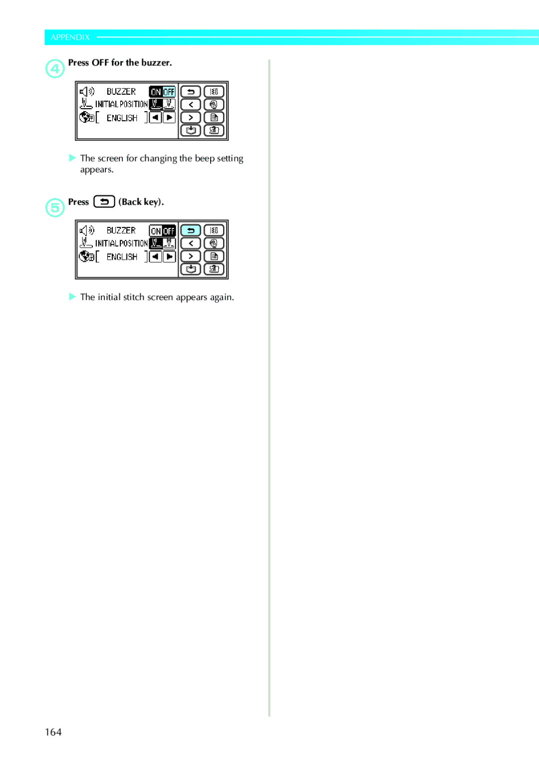 Brother 885-V33, 885-V31 operation manual DPress OFF for the buzzer, Screen for changing the beep setting appears 