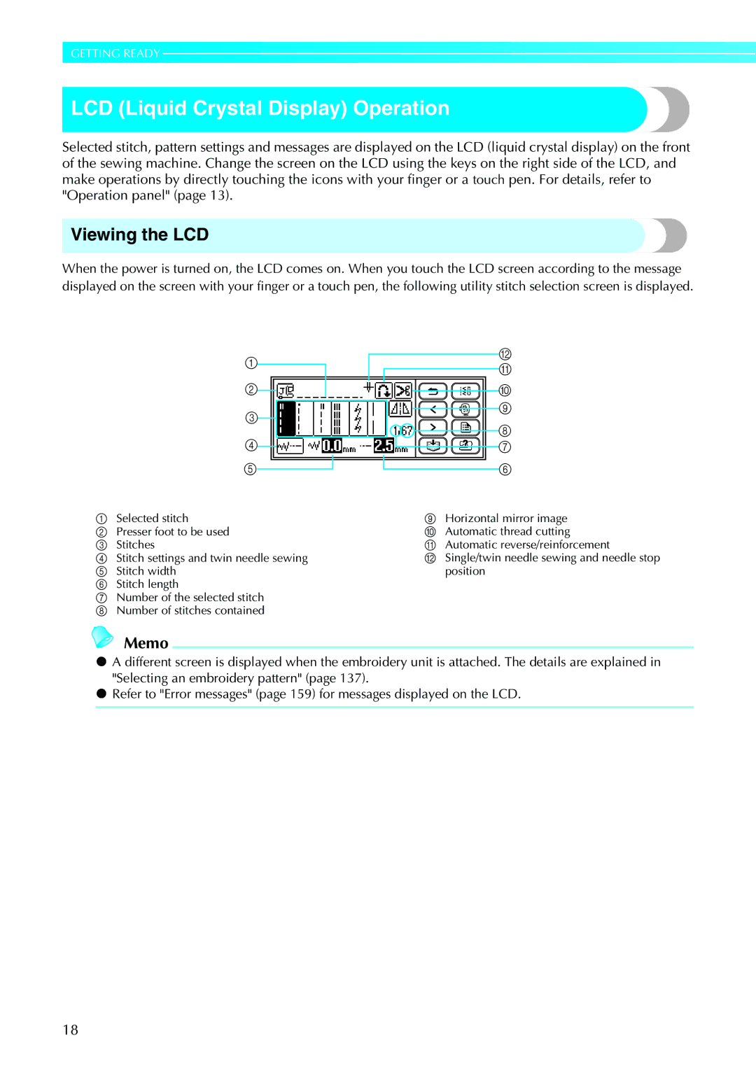 Brother 885-V33, 885-V31 operation manual LCD Liquid Crystal Display Operation, Viewing the LCD 