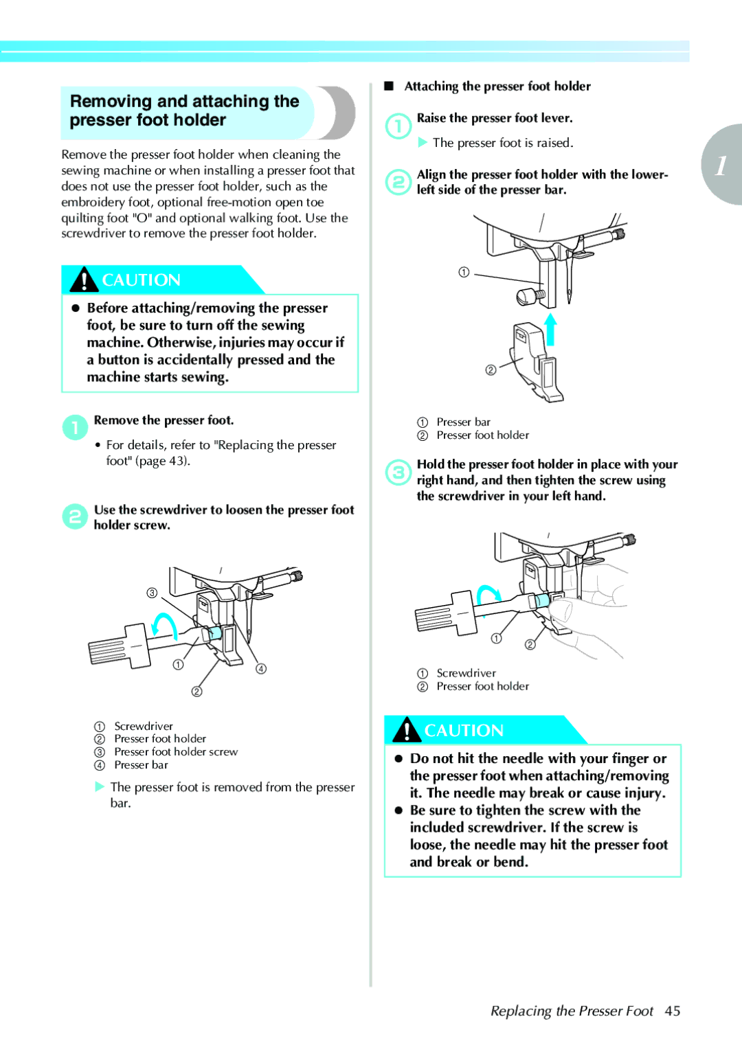 Brother 885-V31, 885-V33 Removing and attaching the presser foot holder, For details, refer to Replacing the presser foot 