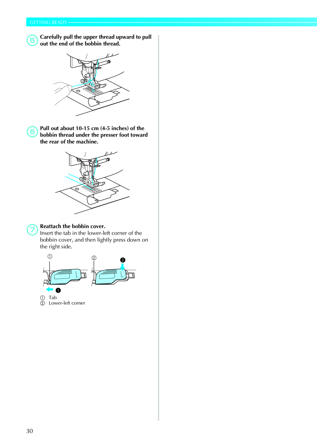 Brother 885-V33, 885-V31 operation manual Getting Ready, gReattach the bobbin cover 