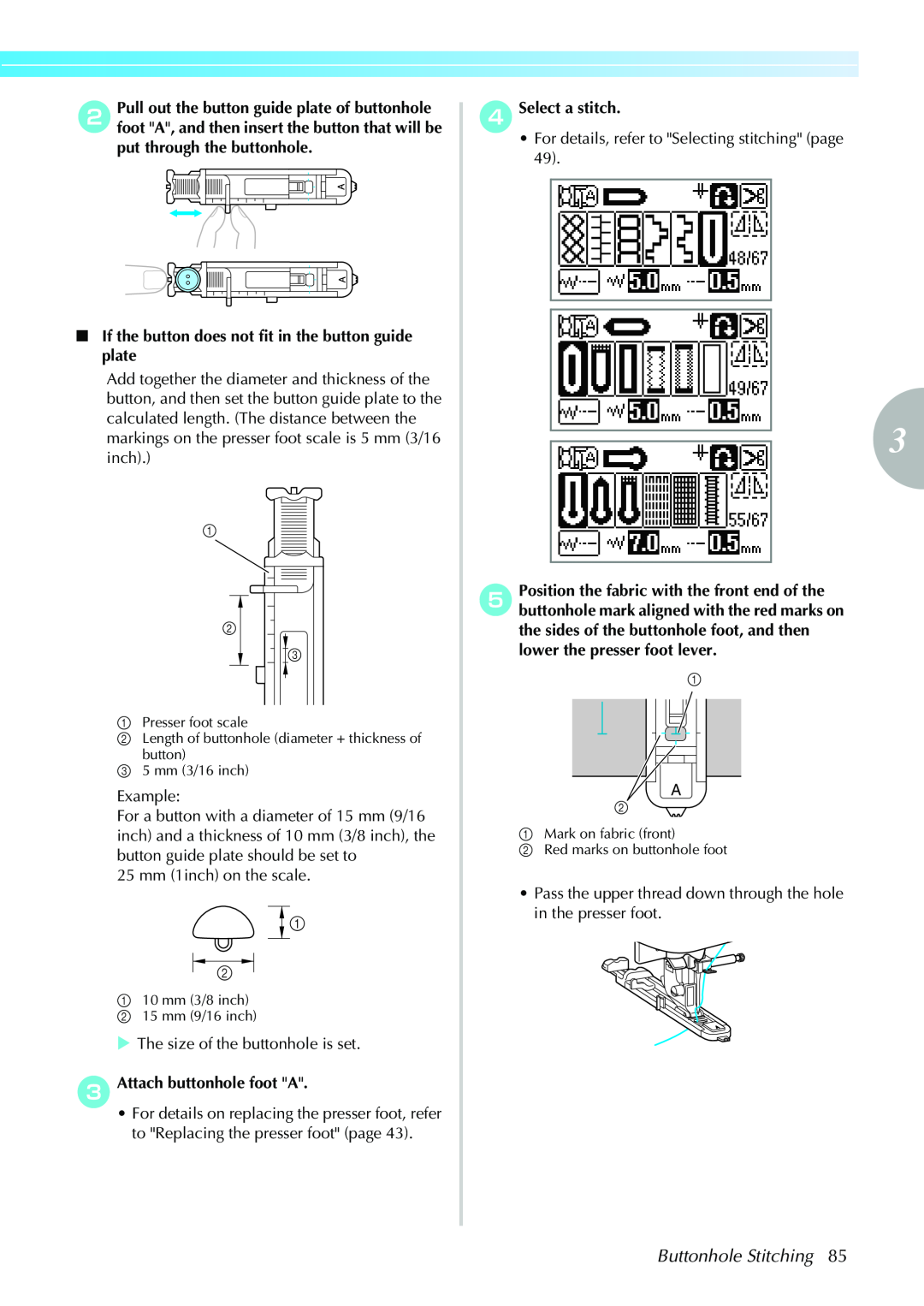 Brother 885-V31, 885-V33 operation manual Buttonhole Stitching, If the button does not fit in the button guide plate 