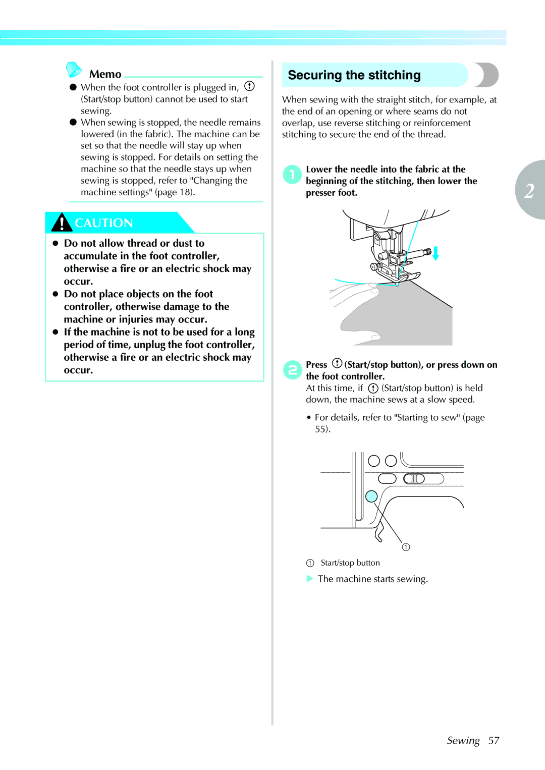 Brother 885-V35/V37 operation manual Securing the stitching, For details, refer to Starting to sew 