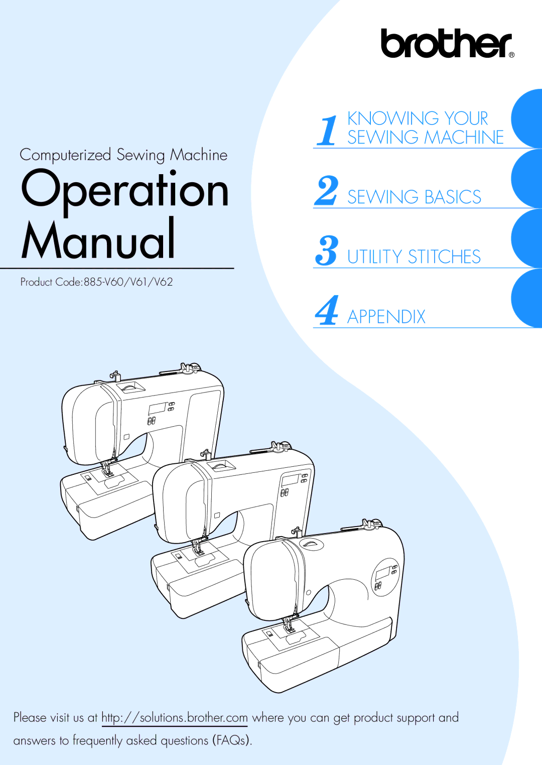 Brother 885-V60 appendix Sewing Basics Utility Stitches Appendix 