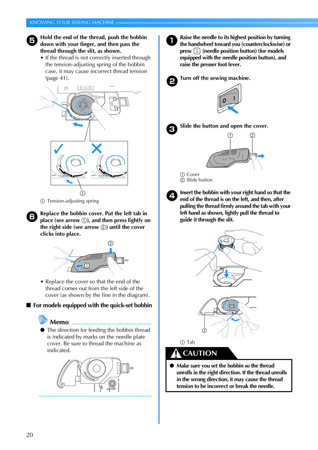 Brother 885-V60 appendix For models equipped with the quick-set bobbin 