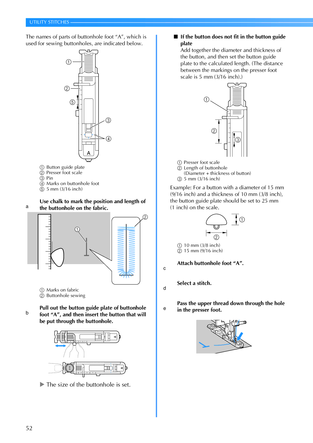 Brother 885-V60 appendix Size of the buttonhole is set 