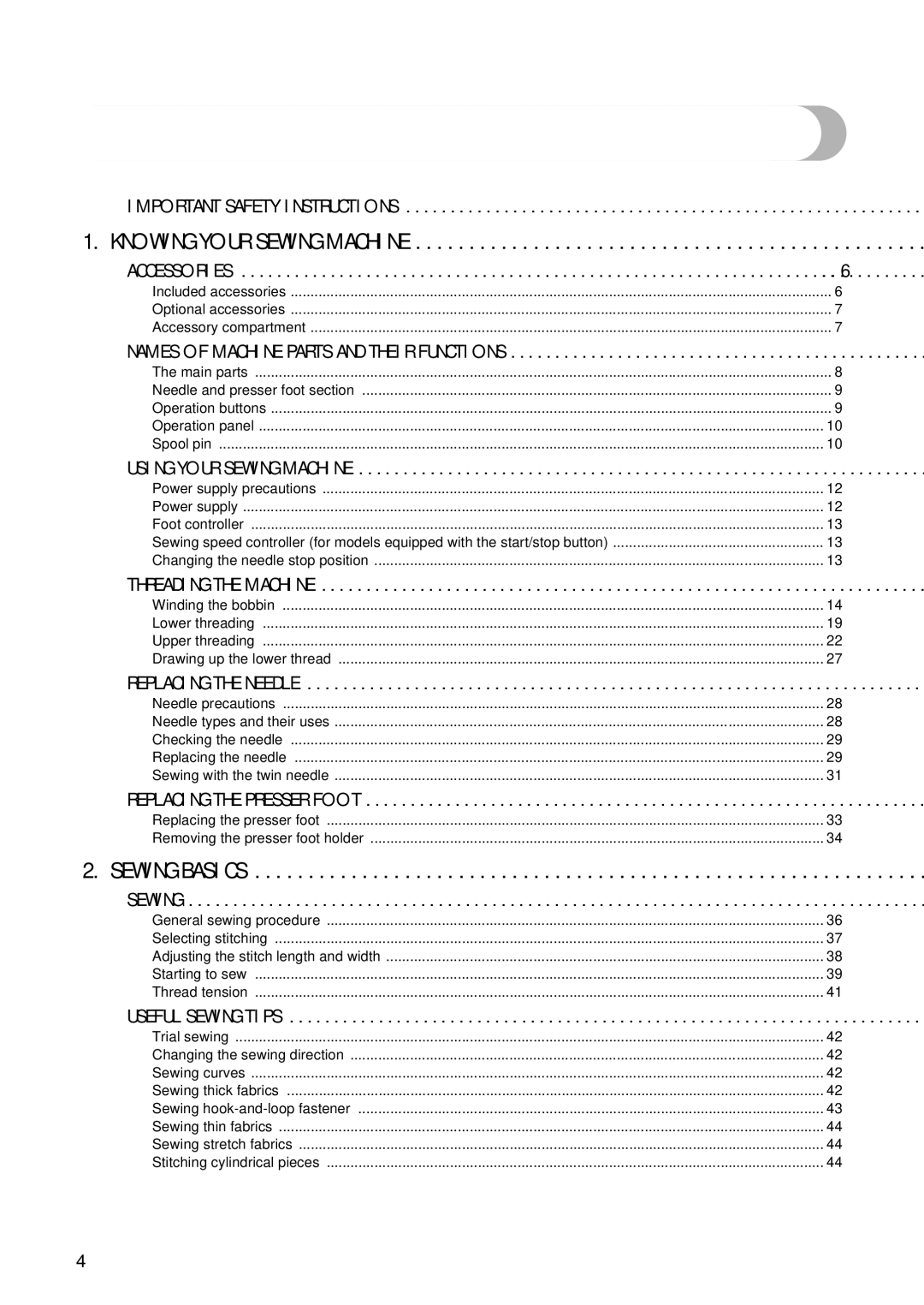 Brother 885-V60 appendix Contents 