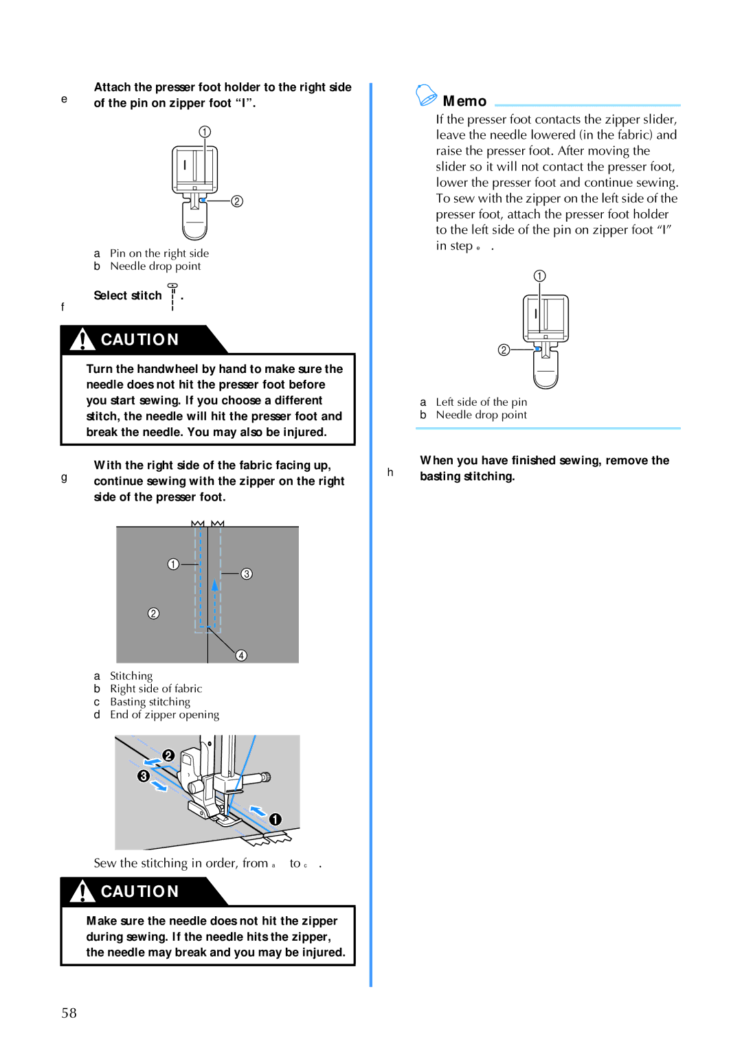 Brother 885-V60 appendix FSelect stitch, Sew the stitching in order, from a to c 