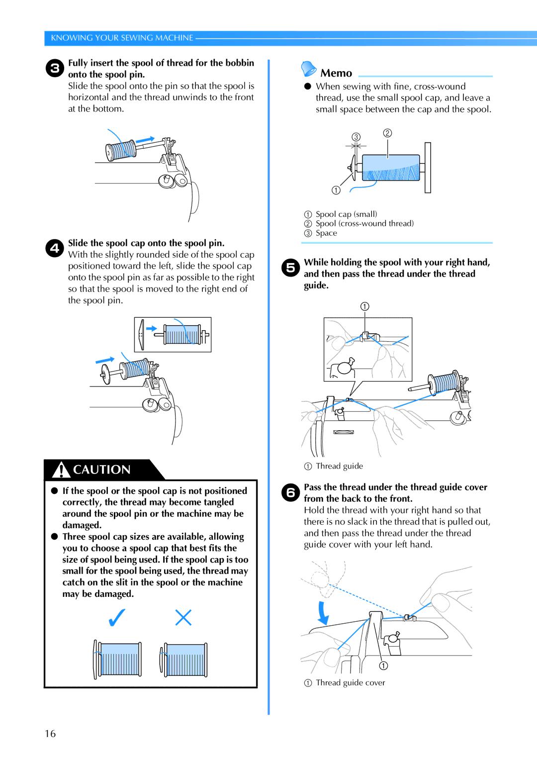 Brother 885-V67 operation manual DSlide the spool cap onto the spool pin 