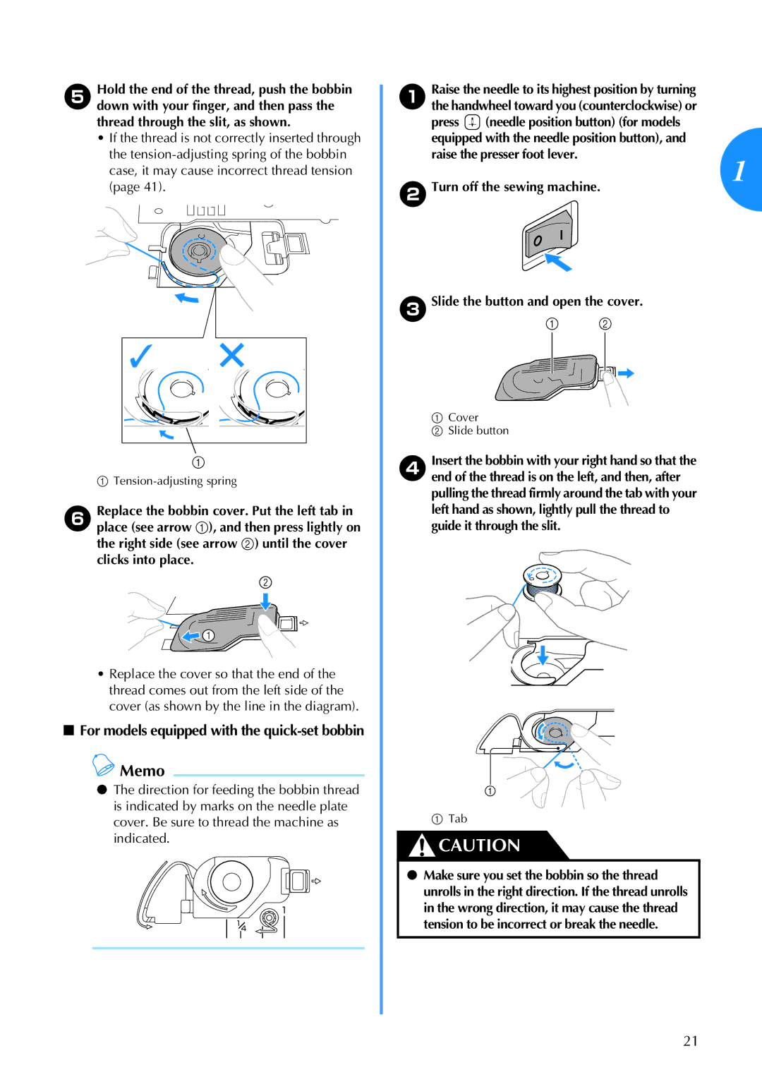 Brother 885-V67 operation manual For models equipped with the quick-set bobbin 