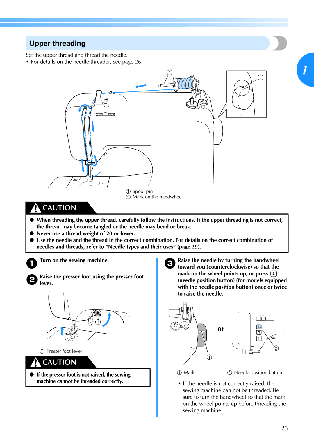 Brother 885-V67 operation manual Upper threading 