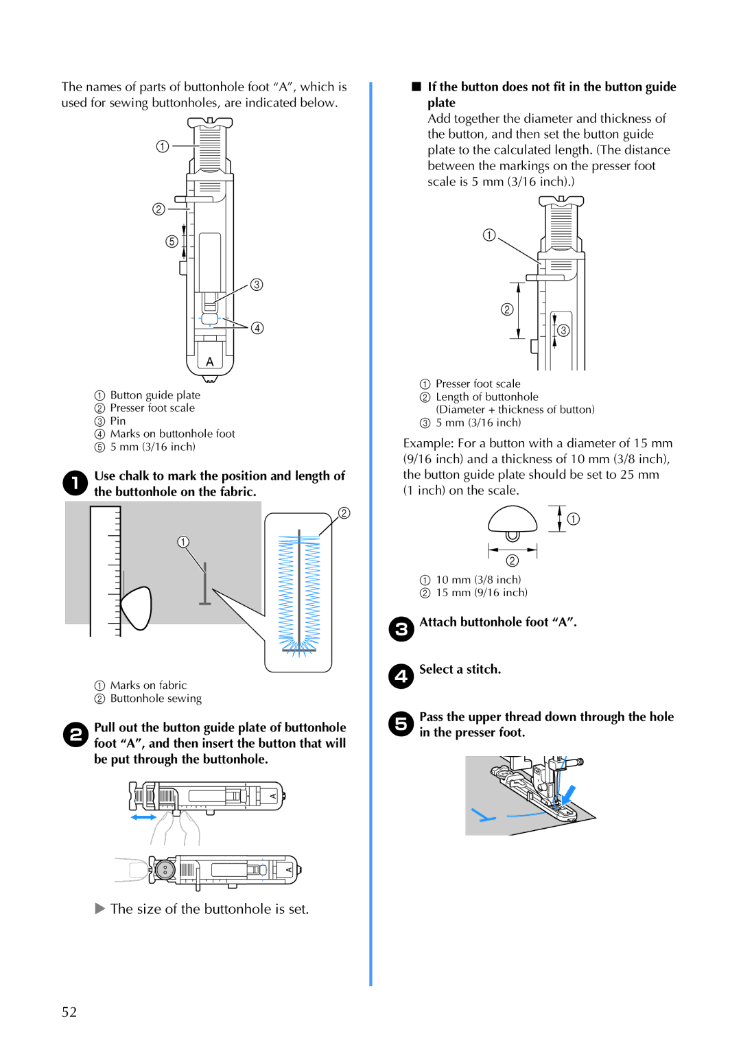 Brother 885-V67 operation manual Size of the buttonhole is set 