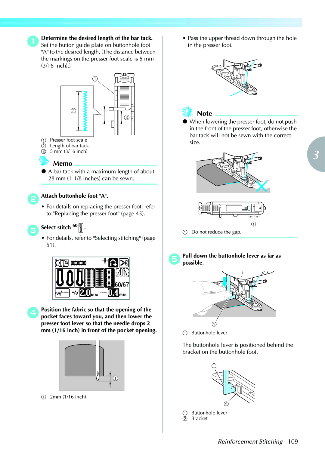 Brother 885V97, 885V95 operation manual Reinforcement Stitching, Attach buttonhole foot a 