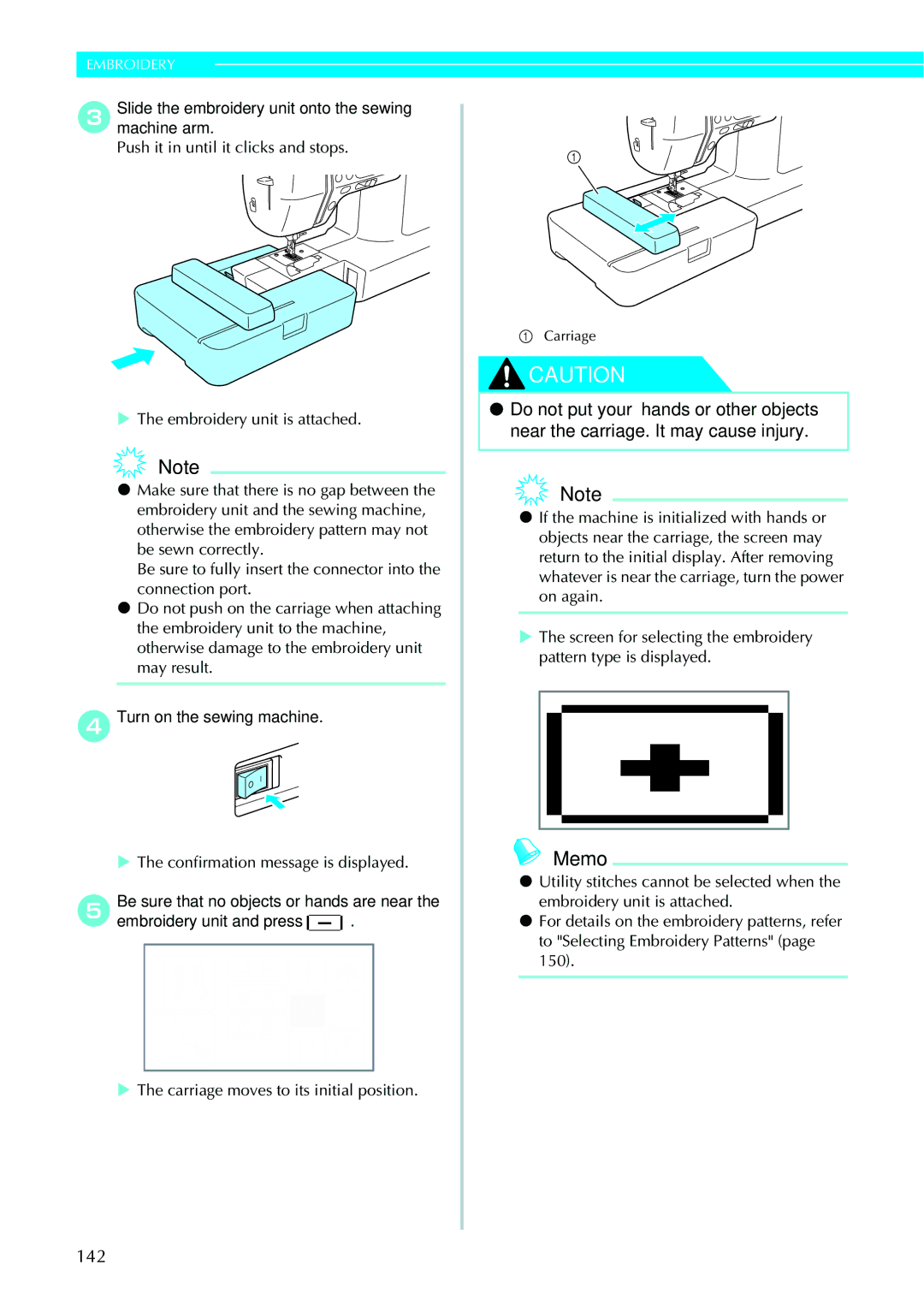 Brother 885V95, 885V97 operation manual Slide the embroidery unit onto the sewing machine arm, Turn on the sewing machine 