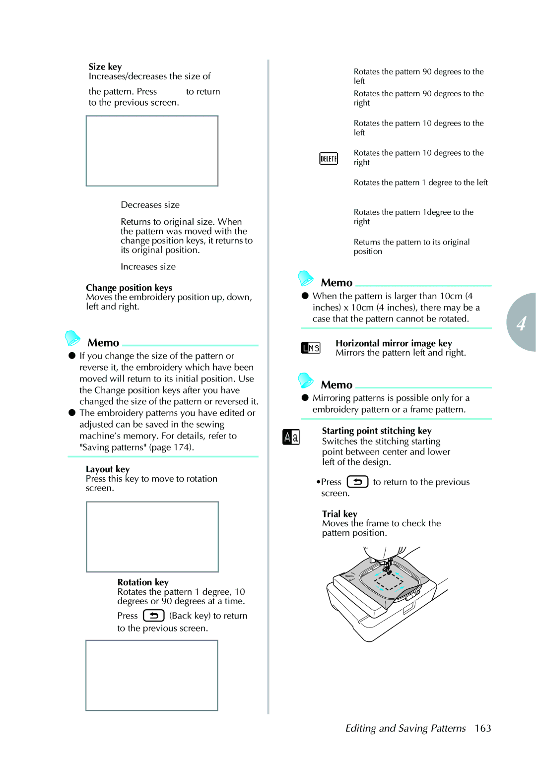 Brother 885V97, 885V95 operation manual Editing and Saving Patterns 