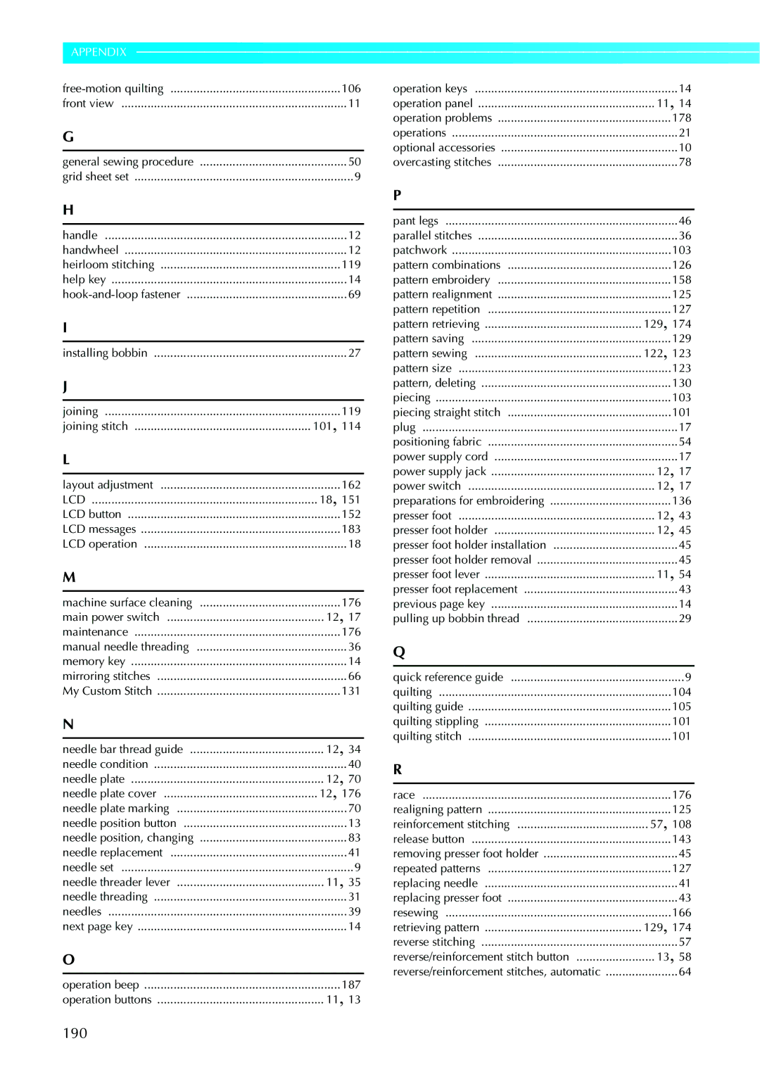 Brother 885V95, 885V97 operation manual 190 