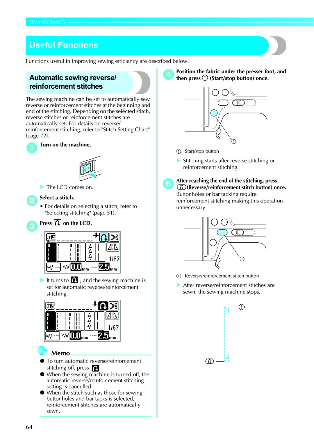 Brother 885V95, 885V97 operation manual Useful Functions, Turn on the machine, Press on the LCD 