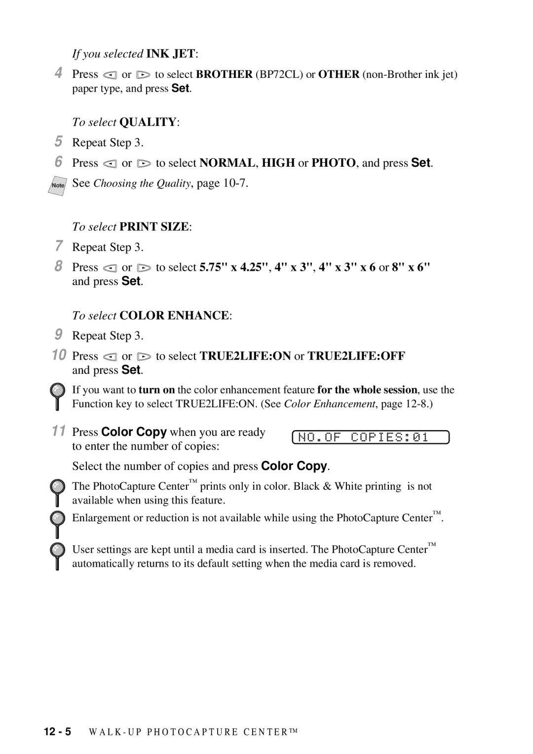 Brother 9200C owner manual Press or to select TRUE2LIFEON or TRUE2LIFEOFF and press Set 