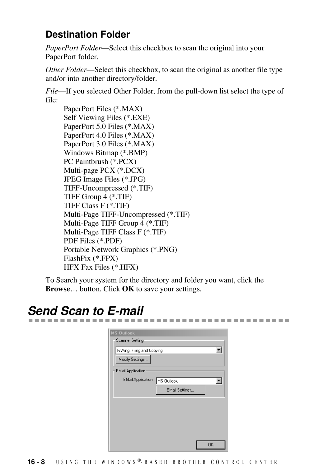 Brother 9200C owner manual Send Scan to E-mail, Destination Folder 