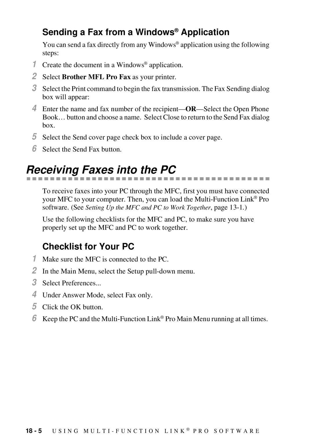 Brother 9200C owner manual Sending a Fax from a Windows Application, Checklist for Your PC 