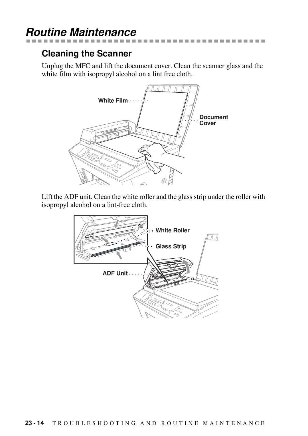 Brother 9200C owner manual Routine Maintenance, Cleaning the Scanner 