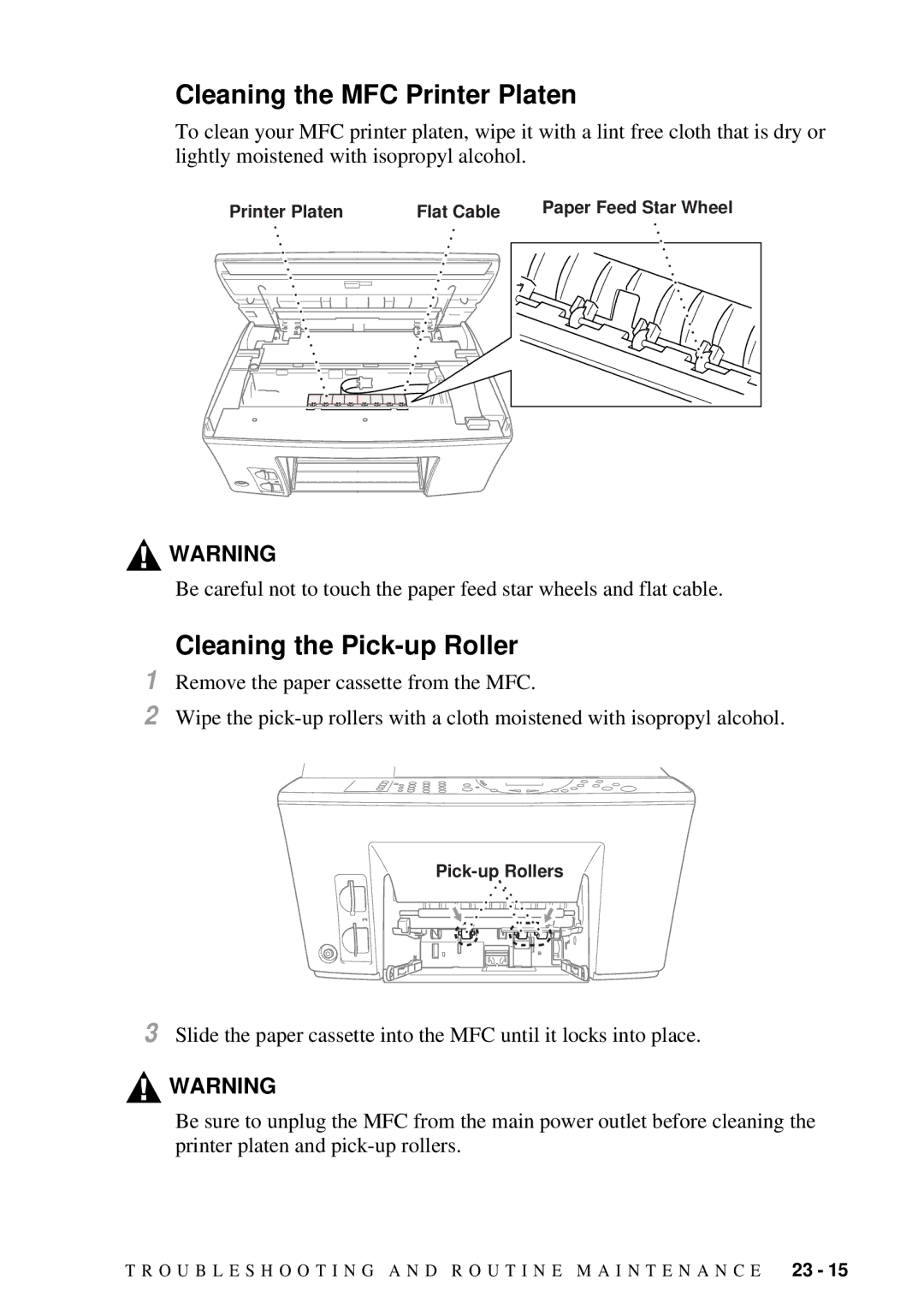 Brother 9200C owner manual Cleaning the MFC Printer Platen, Cleaning the Pick-up Roller 