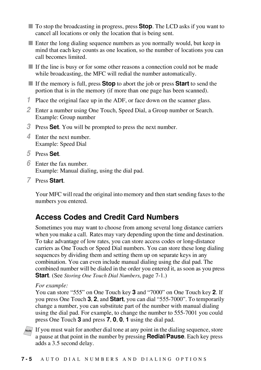 Brother 9200C owner manual Access Codes and Credit Card Numbers, For example 