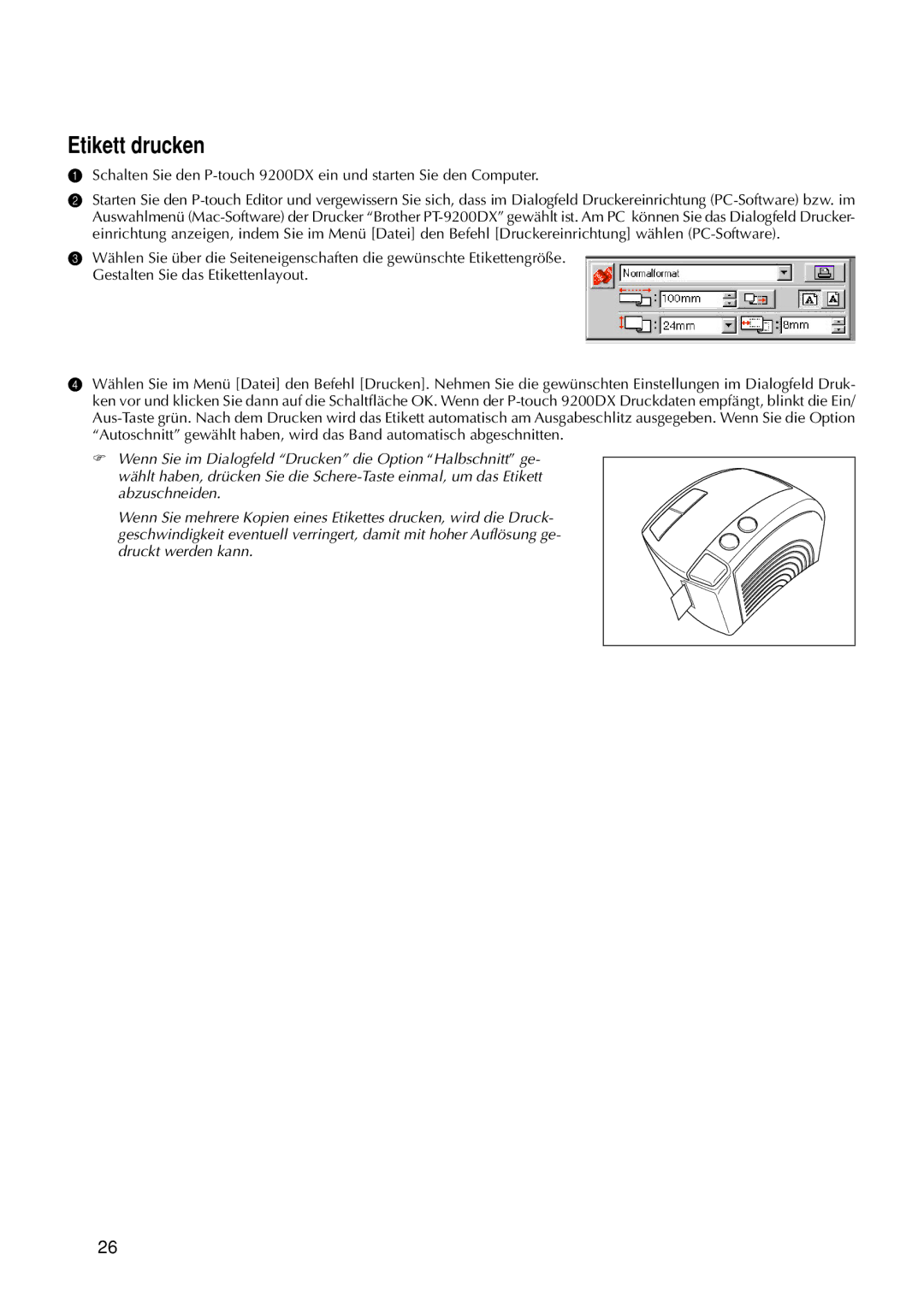 Brother 9200DX manual Etikett drucken 