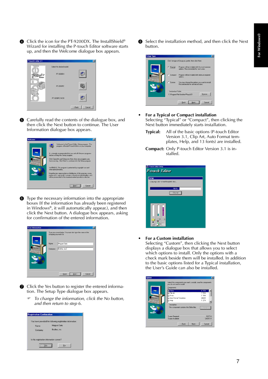 Brother 9200DX manual For a Typical or Compact installation, Compact Only P-touch Editor Version 3.1 is in- stalled 