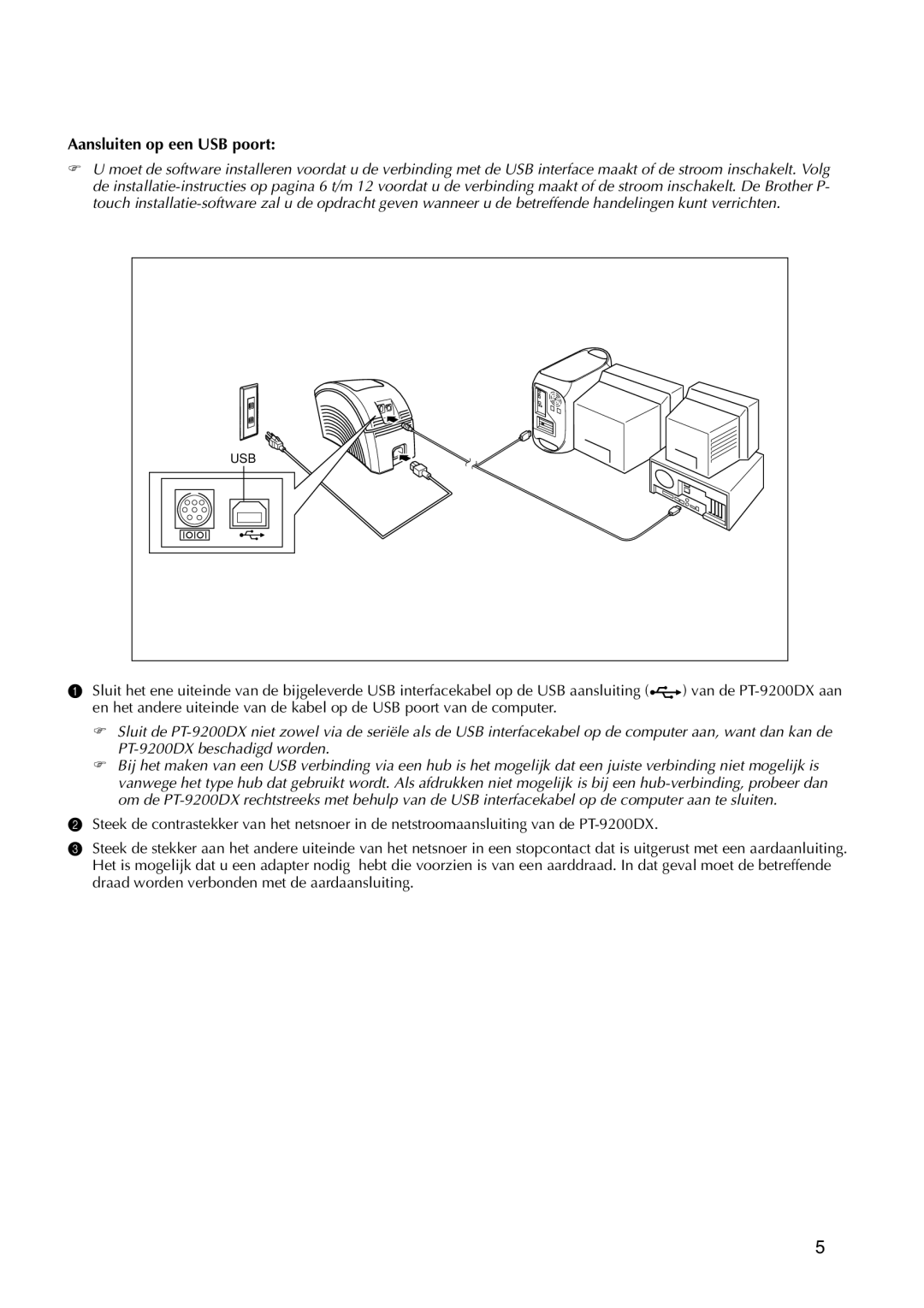 Brother 9200DX manual Aansluiten op een USB poort 