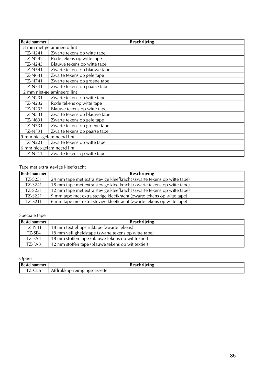 Brother 9200DX manual TZ-N241, Speciale tape 