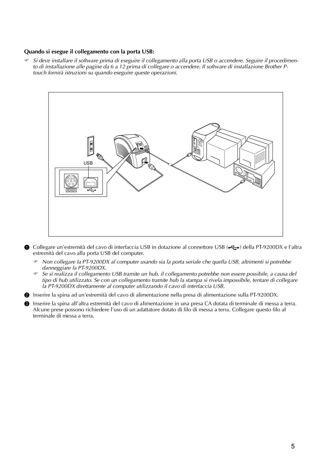 Brother 9200DX manual Quando si esegue il collegamento con la porta USB 