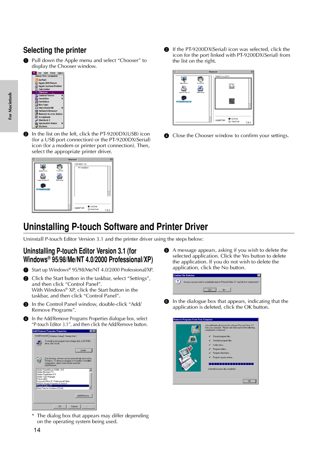 Brother manual Selecting the printer, List on the left, click the PT-9200DXUSB icon 