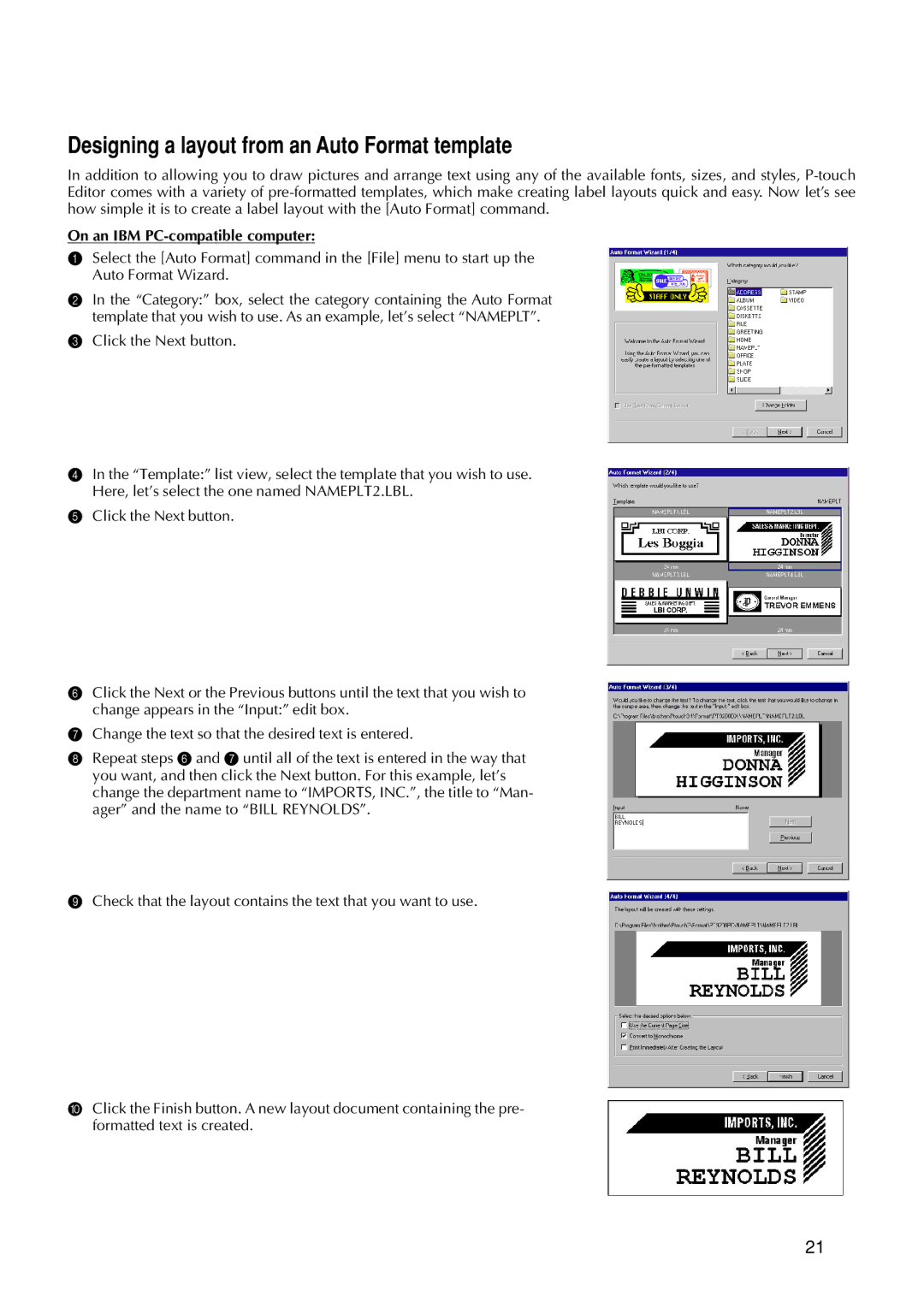 Brother 9200DX manual Designing a layout from an Auto Format template 