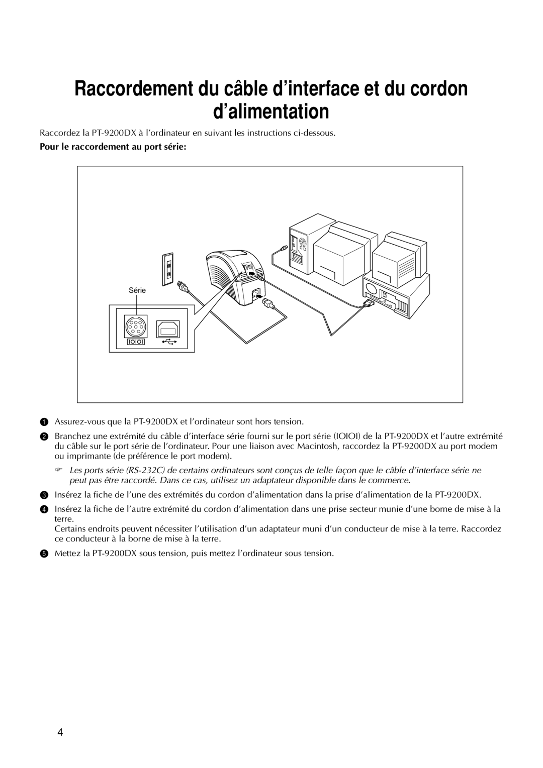 Brother 9200DX manual ’alimentation, Pour le raccordement au port série 