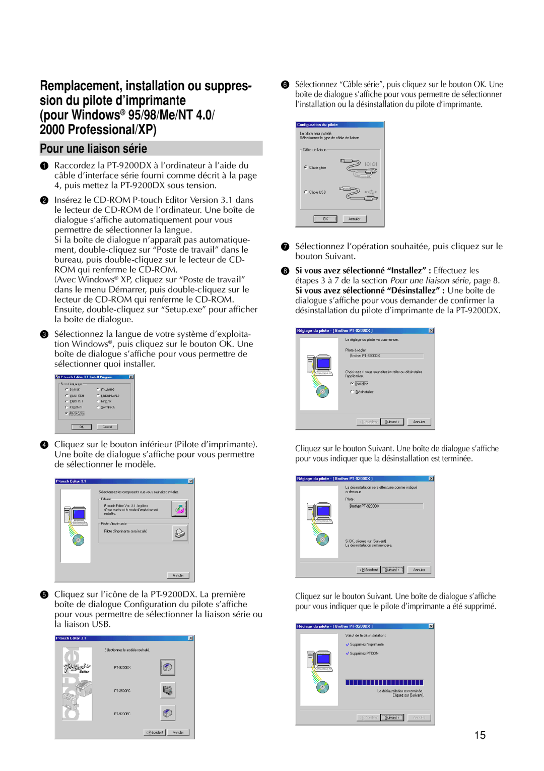 Brother 9200DX manual Si vous avez sélectionné Installez Effectuez les 