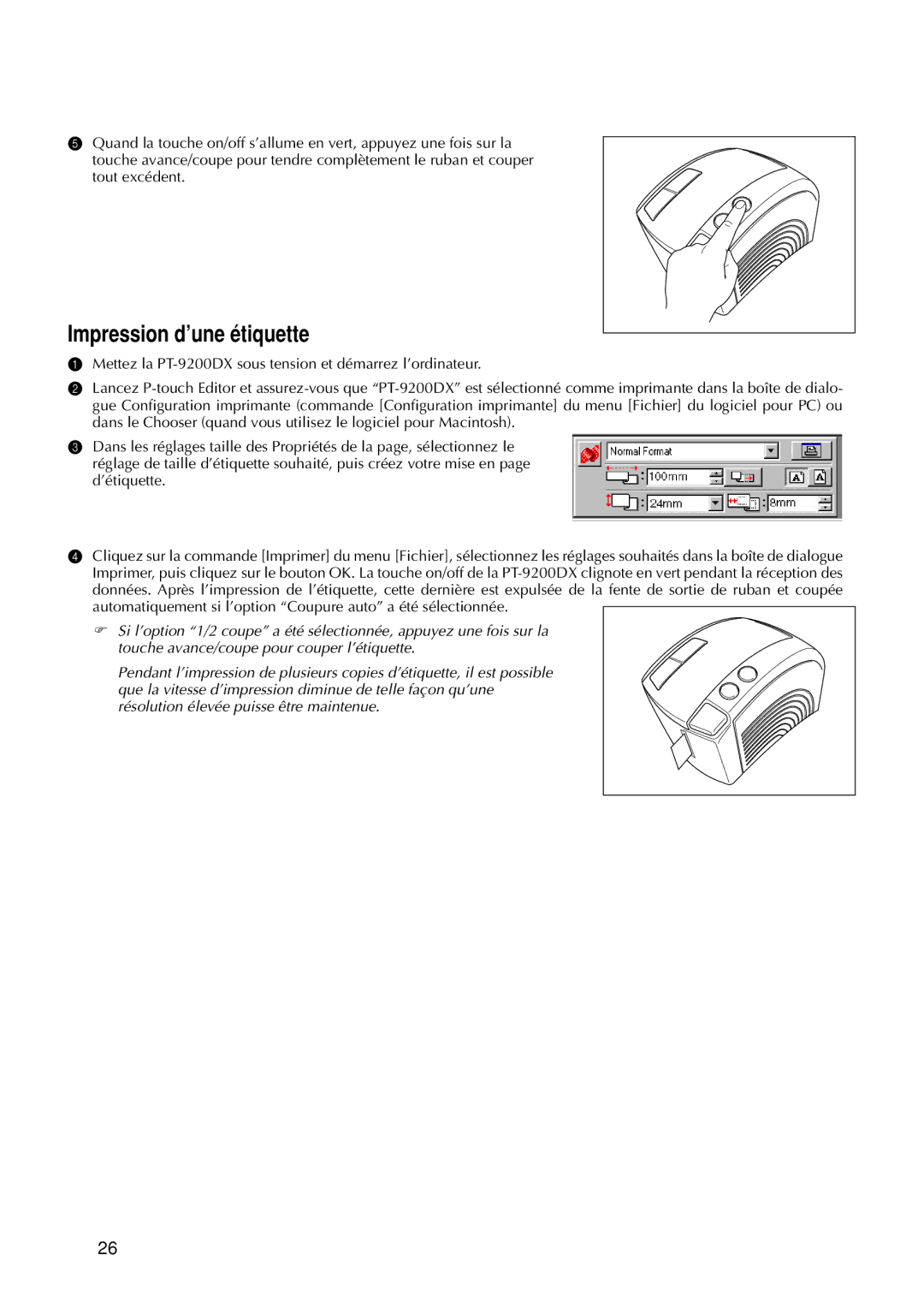 Brother 9200DX manual Impression d’une étiquette 
