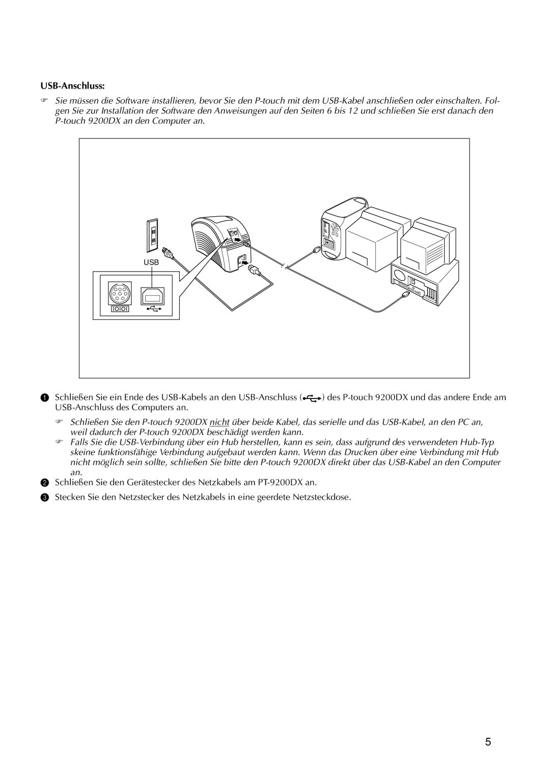 Brother 9200DX manual USB-Anschluss 