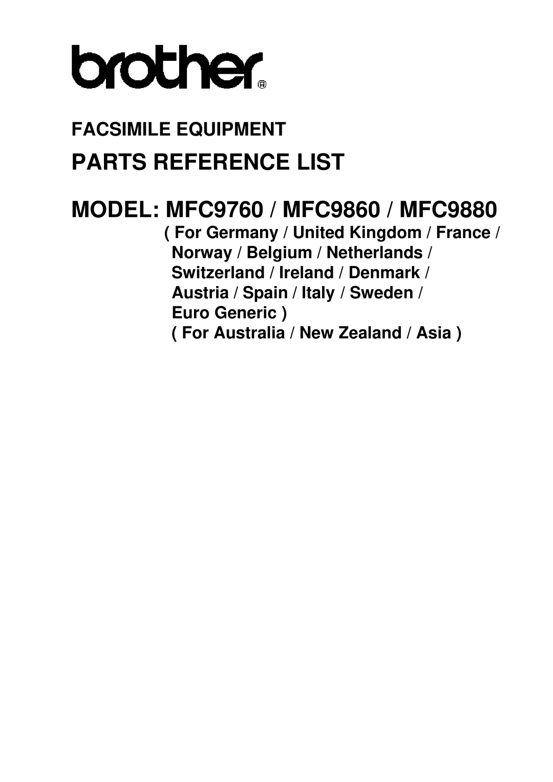 Brother MFC9860, 9880 manual Parts Reference List 