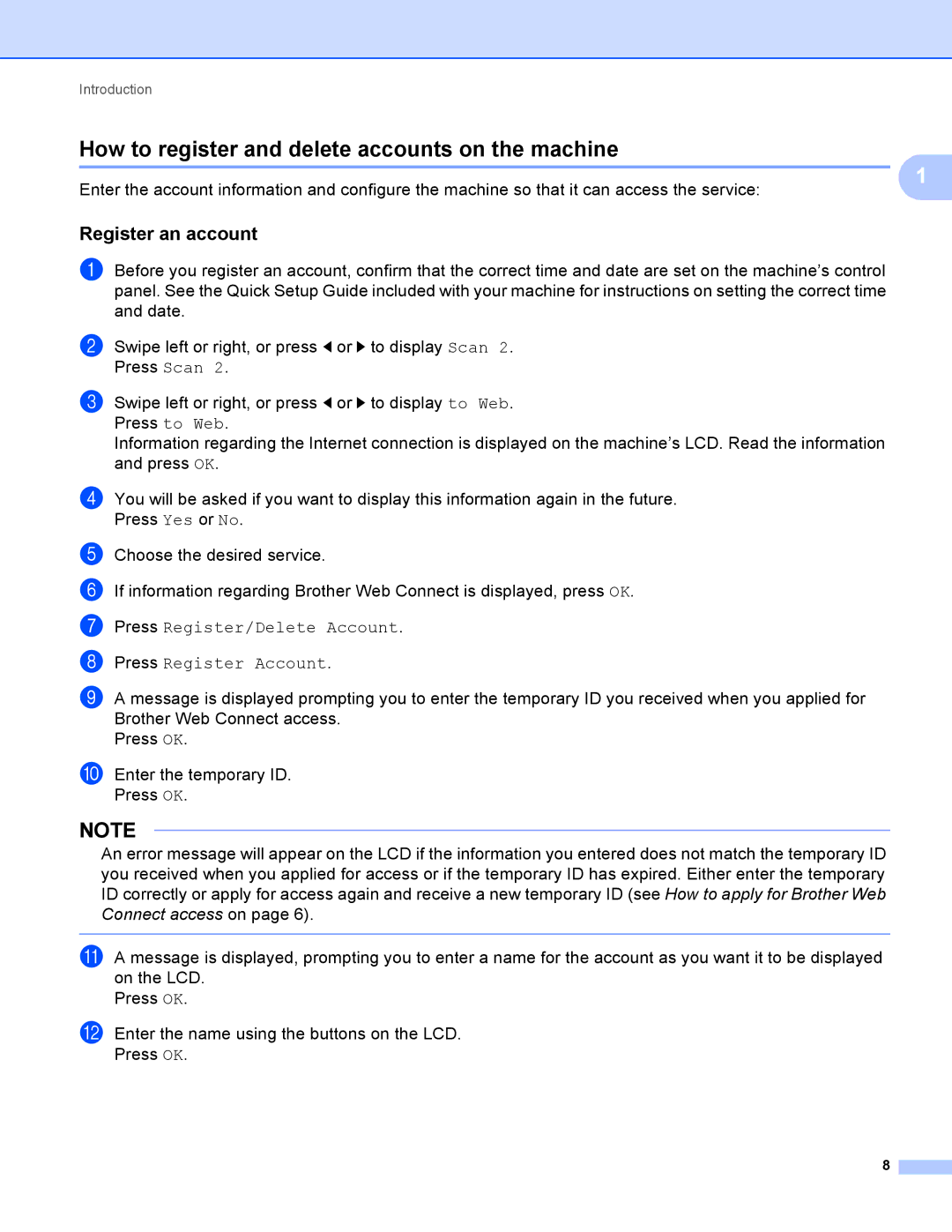 Brother ADS2500W manual How to register and delete accounts on the machine, Register an account 