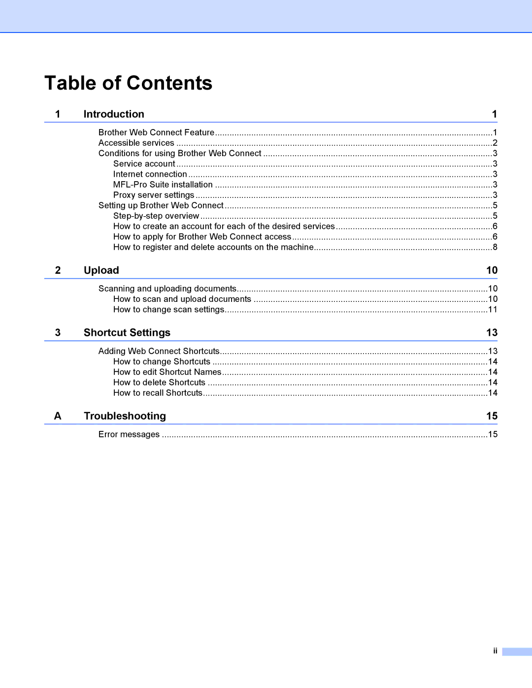 Brother ADS2500W manual Table of Contents 