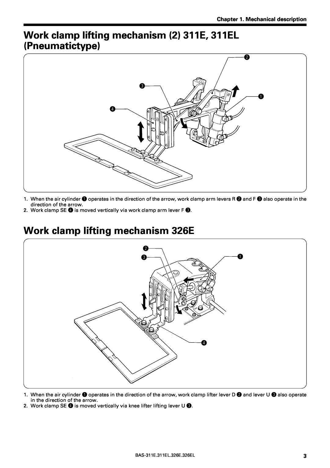 Brother BAS-311E Work clamp lifting mechanism 2 311E, 311EL Pneumatictype, Work clamp lifting mechanism 326E, w e q r 