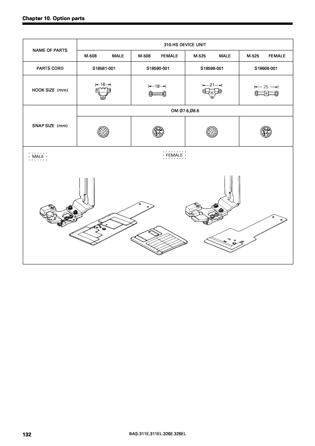 Brother BAS-311E service manual Option parts, S18598-001, S18606-001 