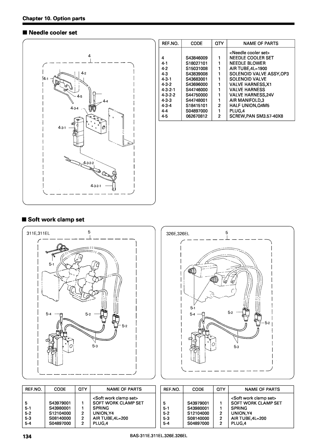 Brother BAS-311E service manual Needle cooler set, Soft work clamp set, Option parts 