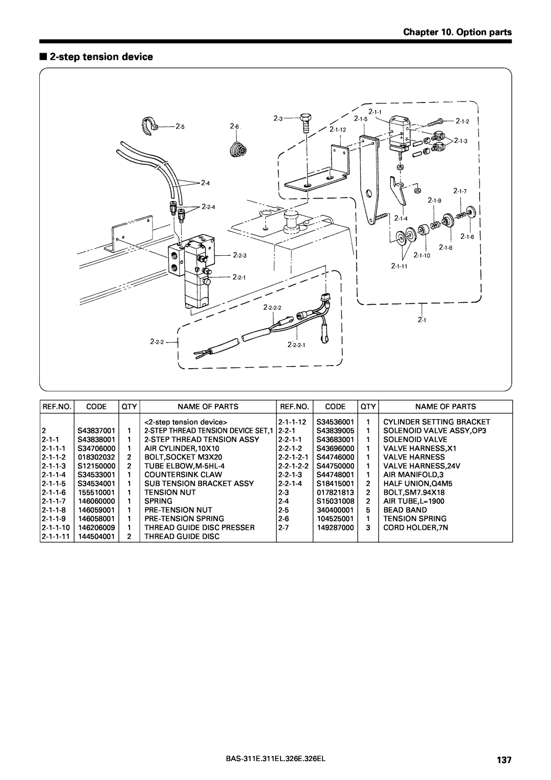 Brother BAS-311E service manual step tension device, Option parts 