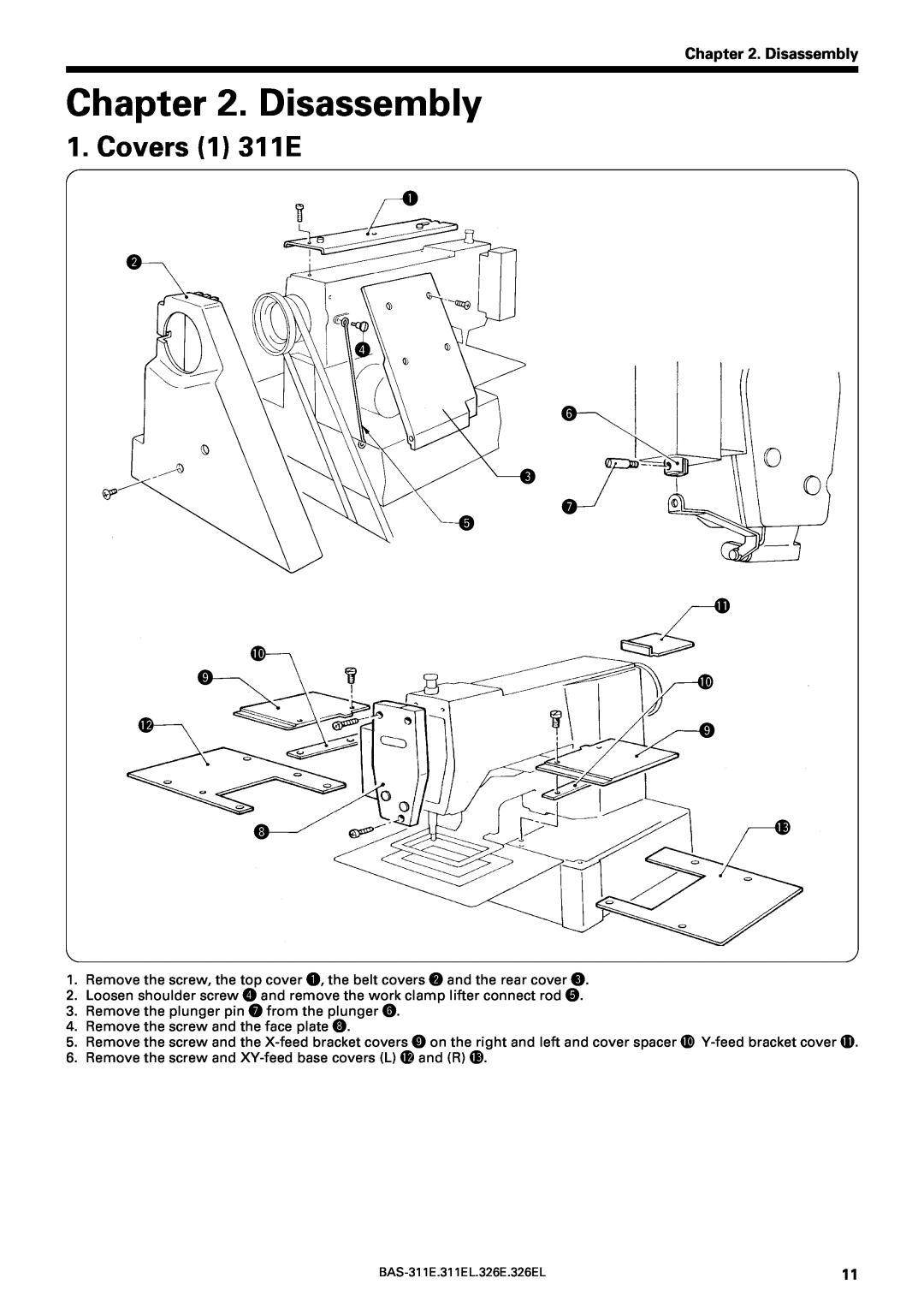 Brother BAS-311E service manual Disassembly, Covers 1 311E, q w r y e u t 