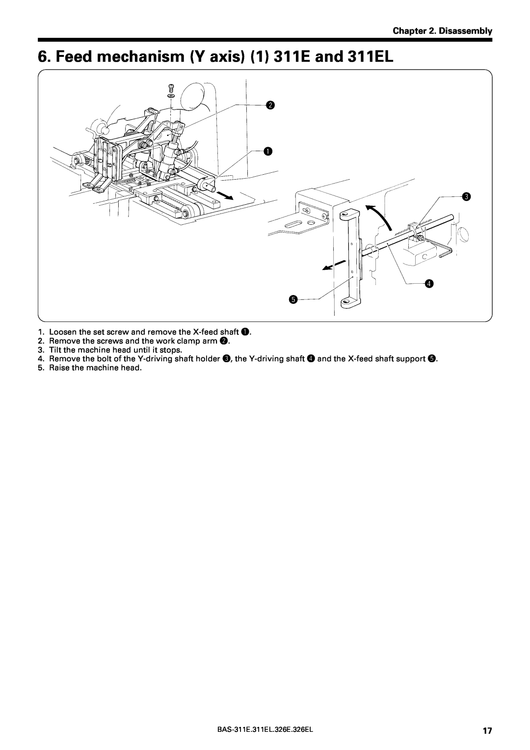 Brother BAS-311E Feed mechanism Y axis 1 311E and 311EL, Disassembly, w q e r t, Tilt the machine head until it stops 